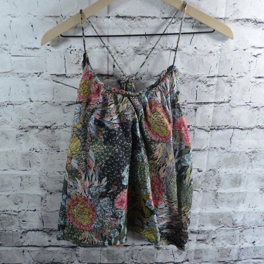 Ruehl No.925 Floral Print Strappy Tank Top — Gray, Pink, Yellow, Green